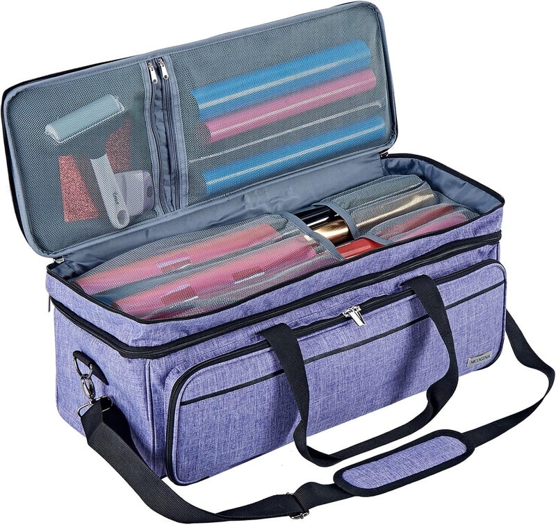 NICOGENA Double Layer Carrying Case with Mat Pocket for Cricut Maker 4, Explore 4, Multi Large Front Compartments for Tools, Accessories and Supplies, Purple - Image 3